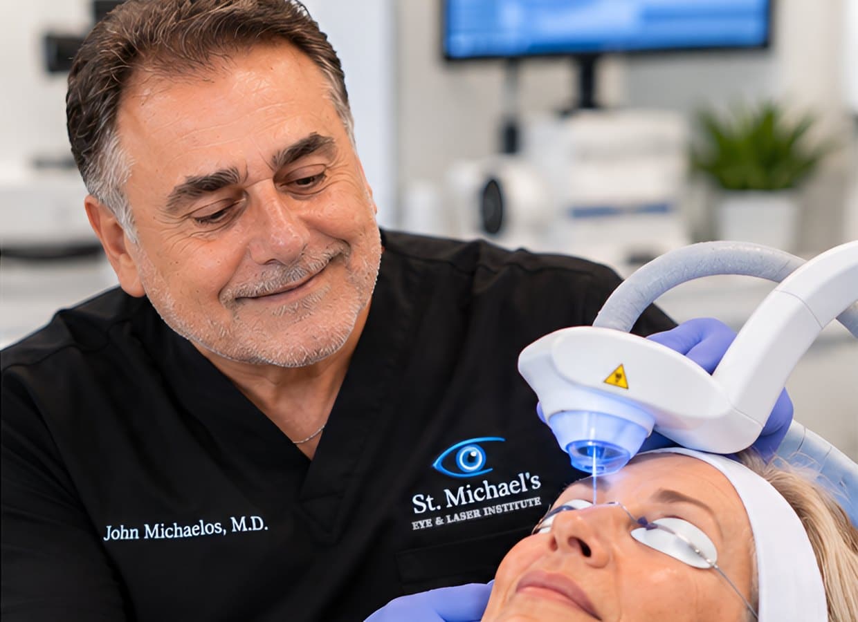 Dr. John Michaelos performing an in-office dry eye treatment at St. Michael's Eye & Laser Institute