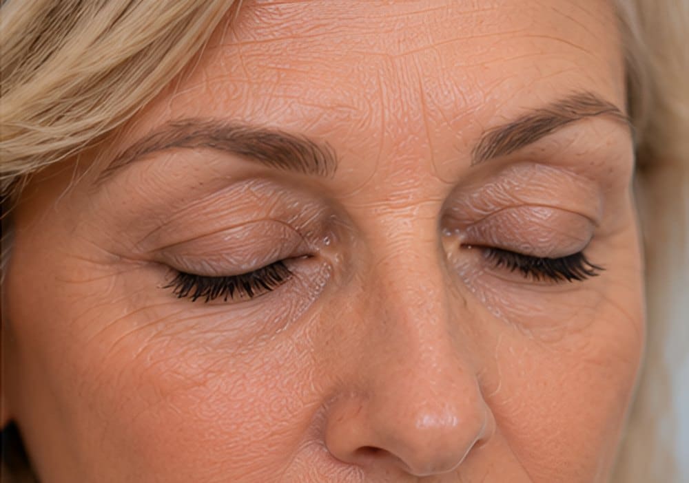Close-up of relaxed upper eyelids with the eyes closed